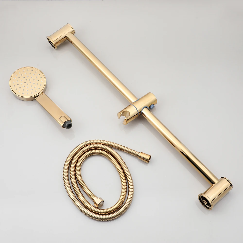 YANKSMART Plastic Slide Bar Hand Shower Gold 3 Functions Handheld Shower Adjustable Bar With Stainless Steel Hose Combo Kit