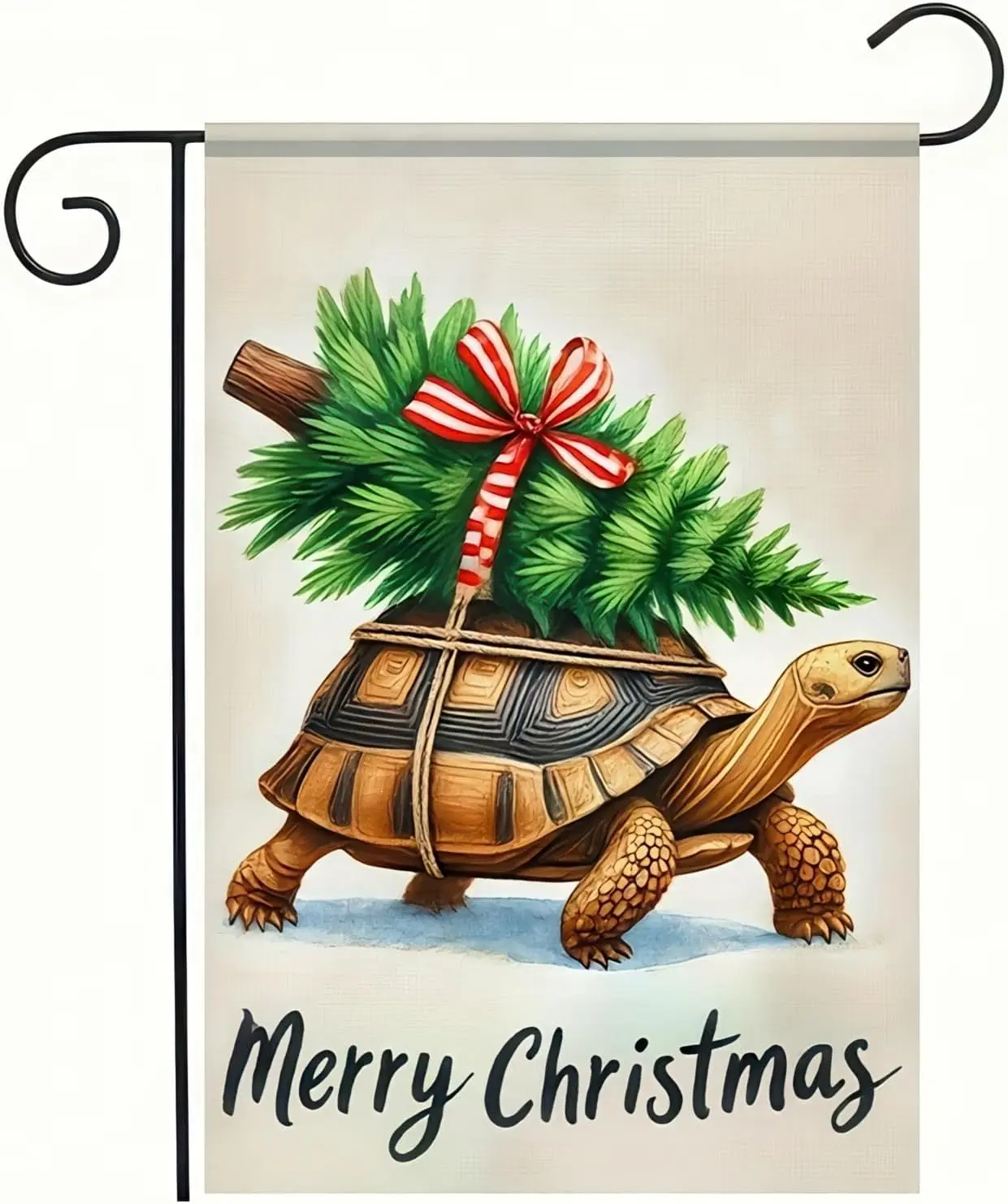 Merry Christmas Double Sided 12x18in Winter Funny Turtle Garden Flag Carrying Christmas Tree Seasonal Lawn Decor Party Supplies
