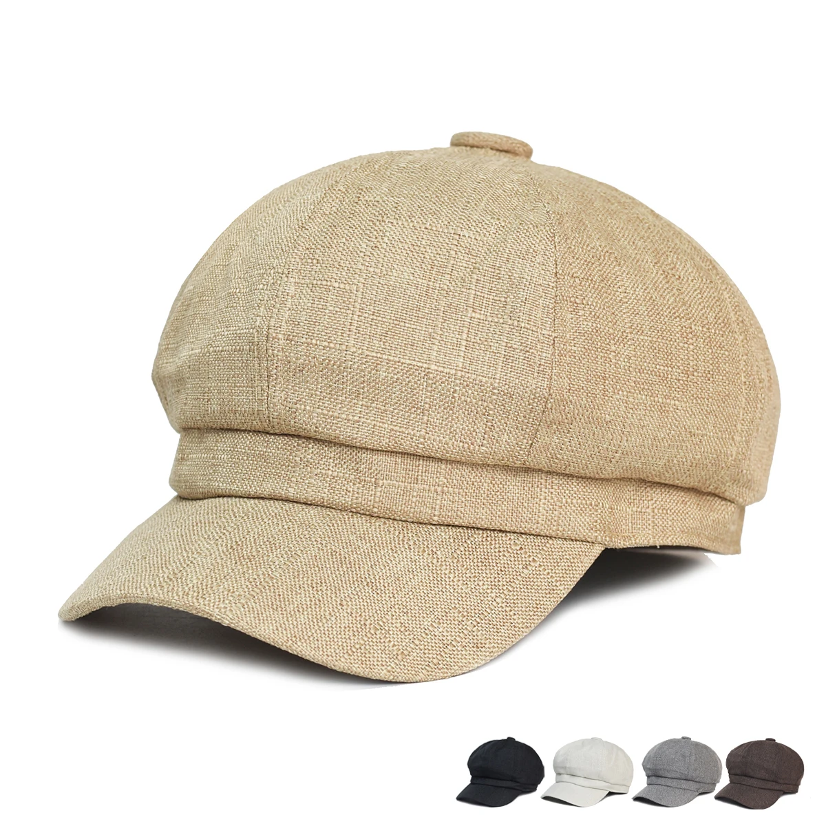 

Newsboy Thin Cap Cotton Linen Beret Hats for Women Summer Vintage Solid Beige Octagonal Cap Ladies Baker Boy Artist Cap