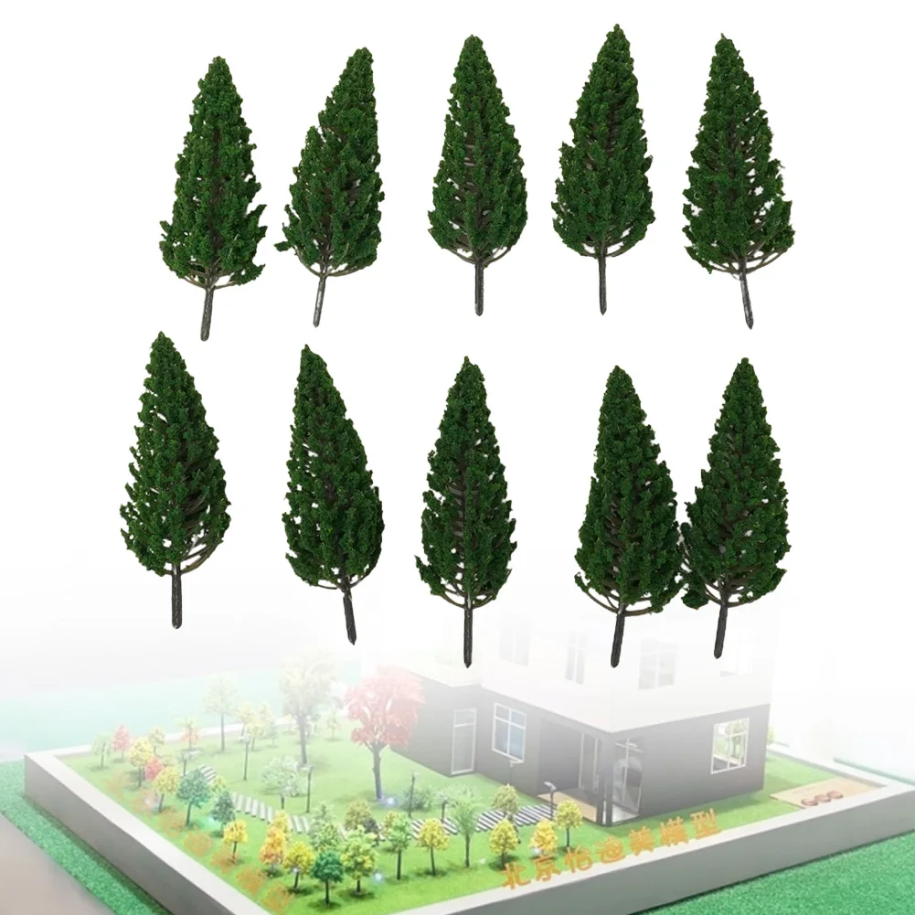 10pcs Model Pine Tree Model Dark Green Tree Model Train Railway Layout Field Sand Table Material Diorama