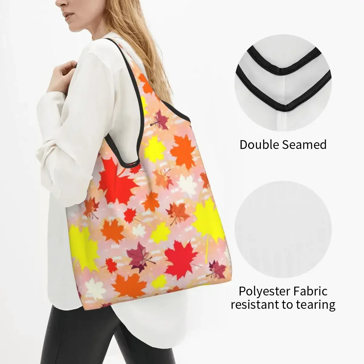 Colorful Maple Leaves Reusable Shopping Grocery Bags Foldable 50LB Weight Capacity Leaf Eco Bag Eco-Friendly Eco-friendly