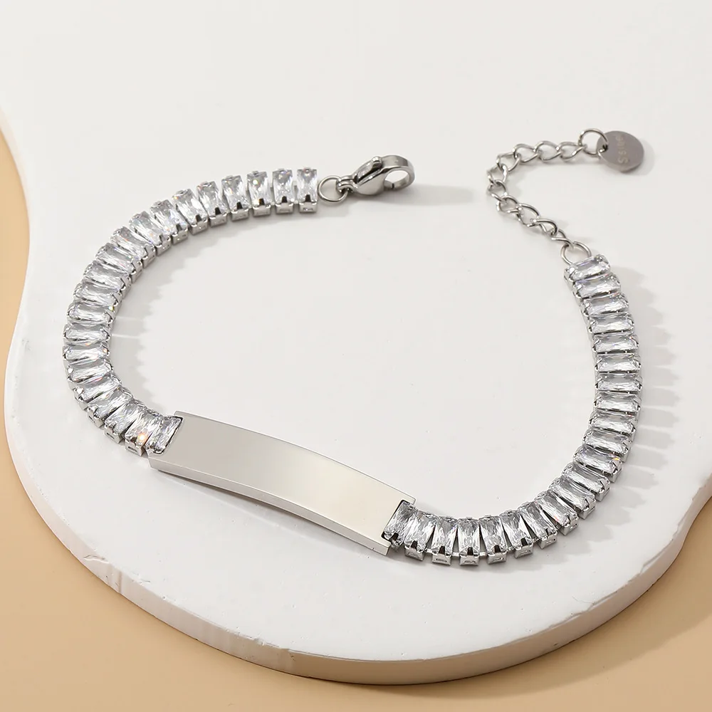 2024 Personalize Engraving Name Tennis Bracelet Custom Cubic Zircon Chain Bracelet Stainless Steel Bracelet For Women Jewelry