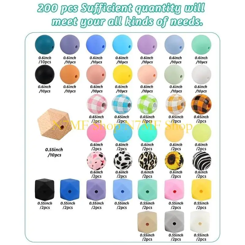 

N7MF Водопереносная печать Пищевые силиконовые бусины Многоугольные восьмиугольные бусины