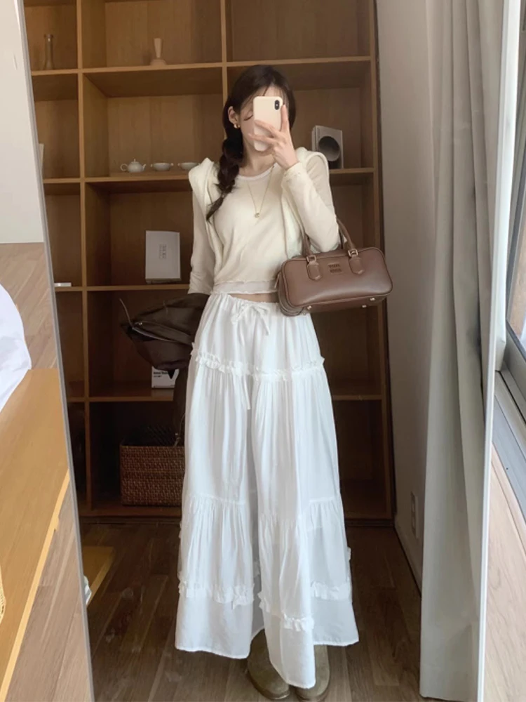 

Chic High Waist A-Line Skirt Long Dr Women's Spring Season Knot Belted Wooden Ear Splice f Body Skirt