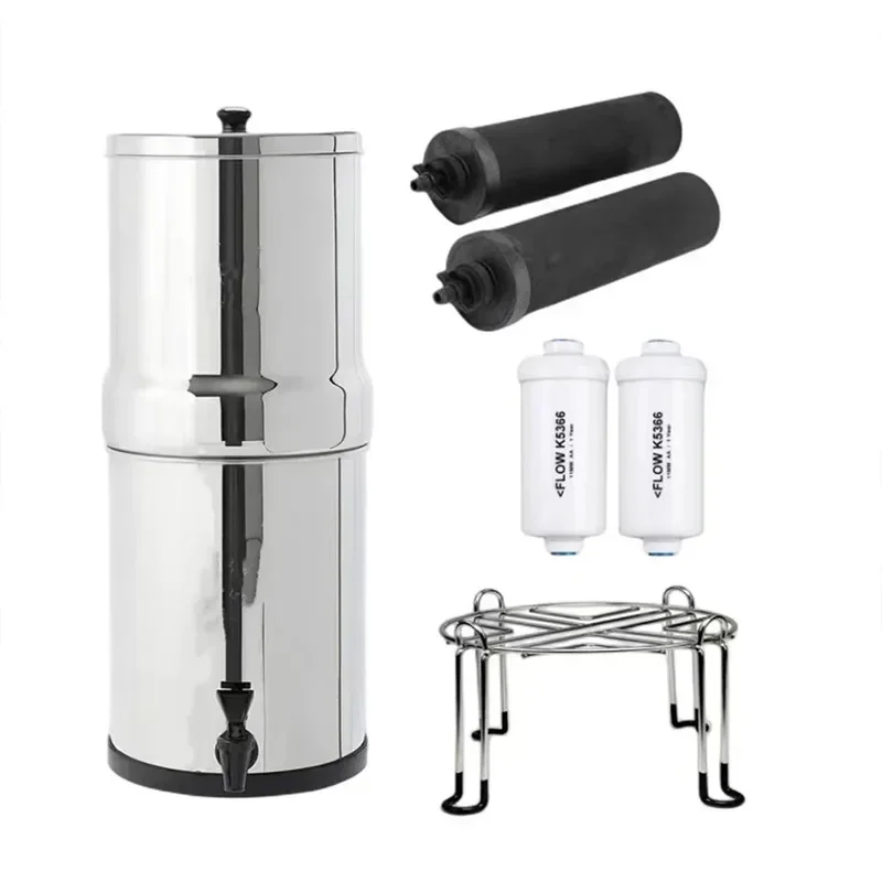 S/S 8.5L Big Capacity Gravity-fed Water Filtration System with 2 Ceramic Filters for Camping