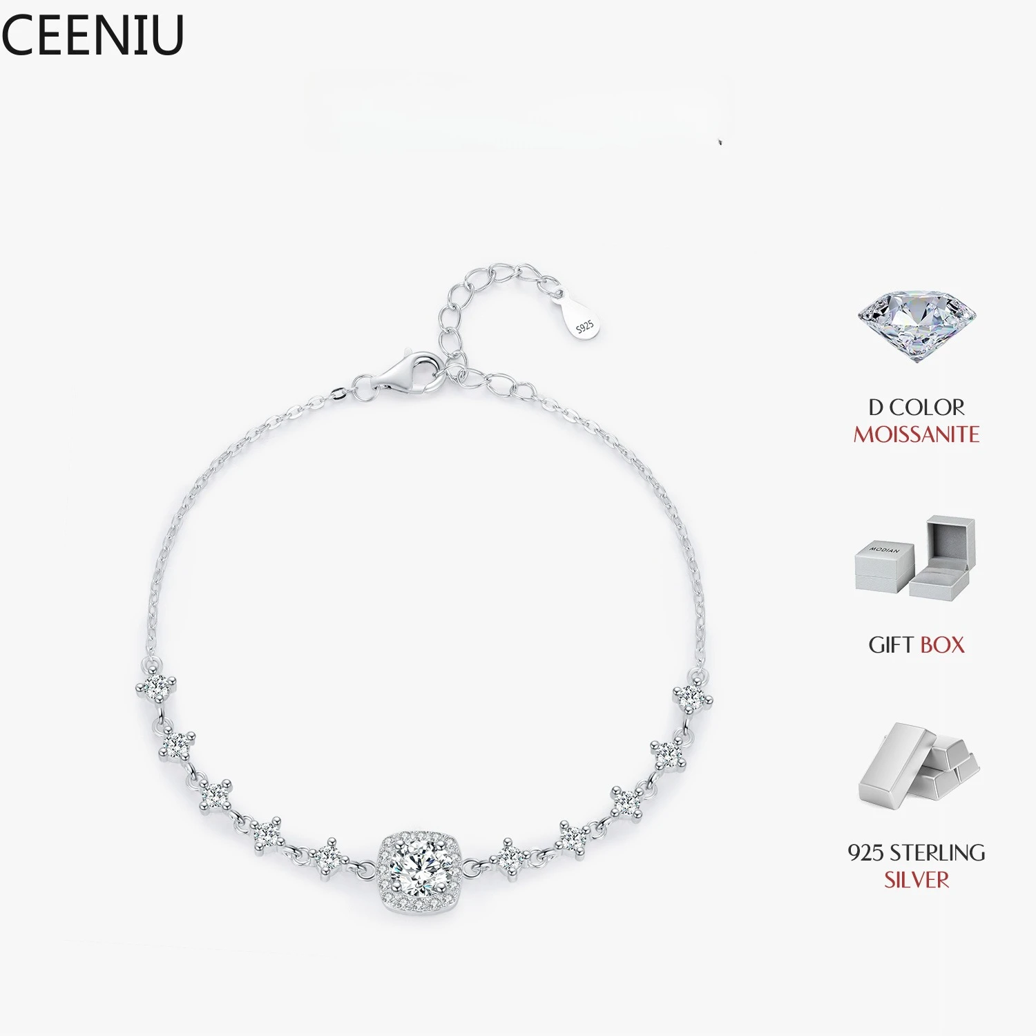 0.8CT D Color Moissanite Luxury Bracelet 925 Sterling Silver Halo Bracelet For Women Bridal Wedding Statement Jewelry