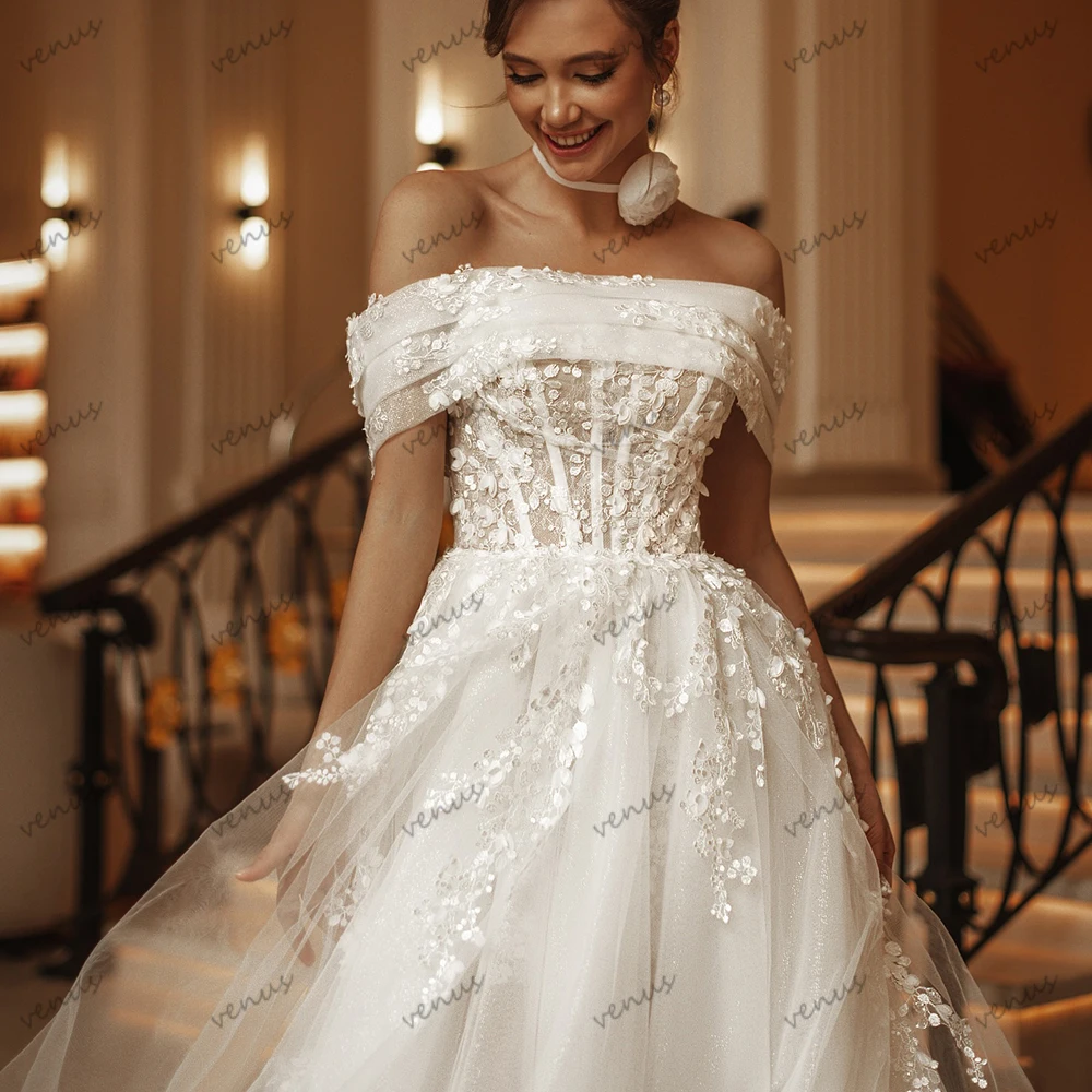 

Gorgeous Wedding Dresses Elegant Bridal Gowns Lace Appliques Off The Shoulder Robes Sexy High Slit Vestidos De Novia Customized