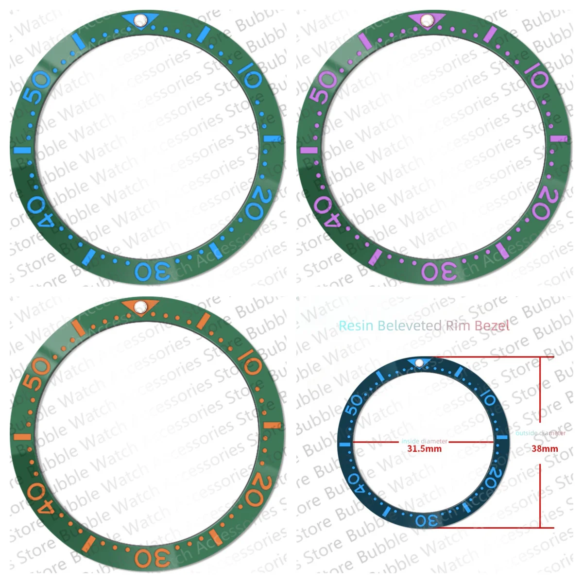 38mm*31.5mm Ceramics Green Blue Bezel Insert Fit For SKX007 SKX009  SRPD Submariner Automatic Men Watches