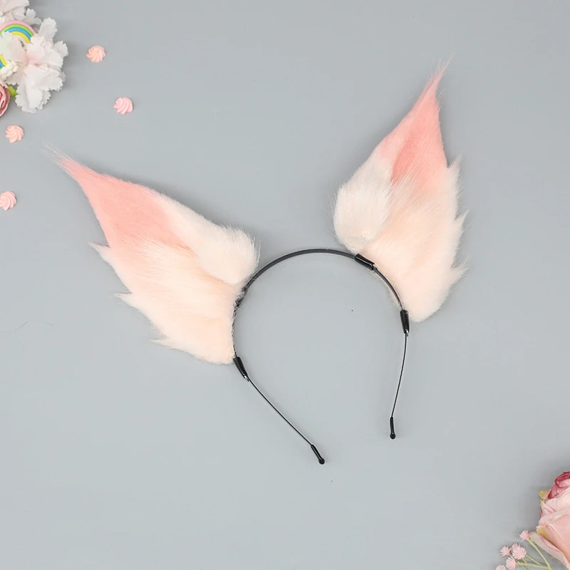 Cute Fox Ears Headwear Anime KC Cosplay Costume Accessories for Live Stream Stage Performance Realistic Plush Animal Headband 3