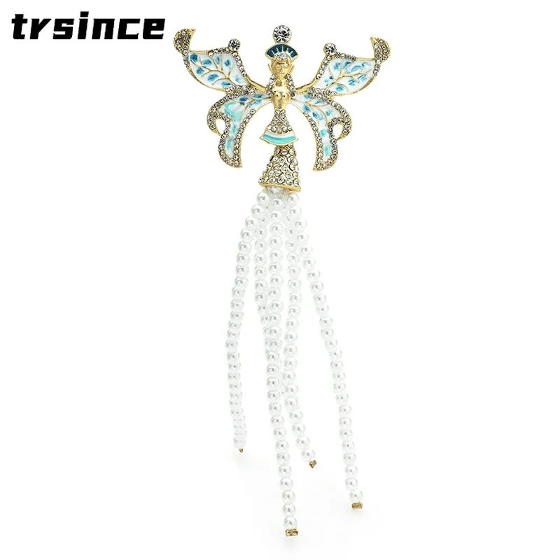 Luxury Famous Design Pearl Butterfly Elf Brooches for Women Enamel Insects Angel Lady Figure Corsage Casual Brooch Pins Jewelry