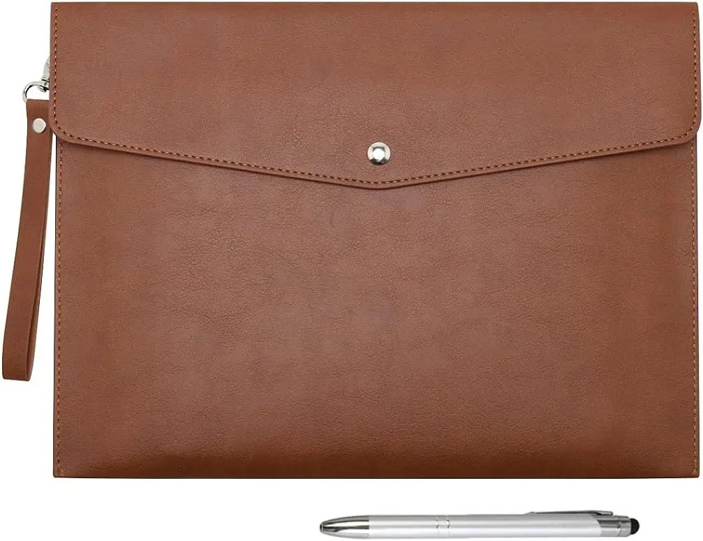 

A4 PU Leather Envelope Documents File Portfolio Large Capacity Folders Travel Bag for Paper Letter Stationery