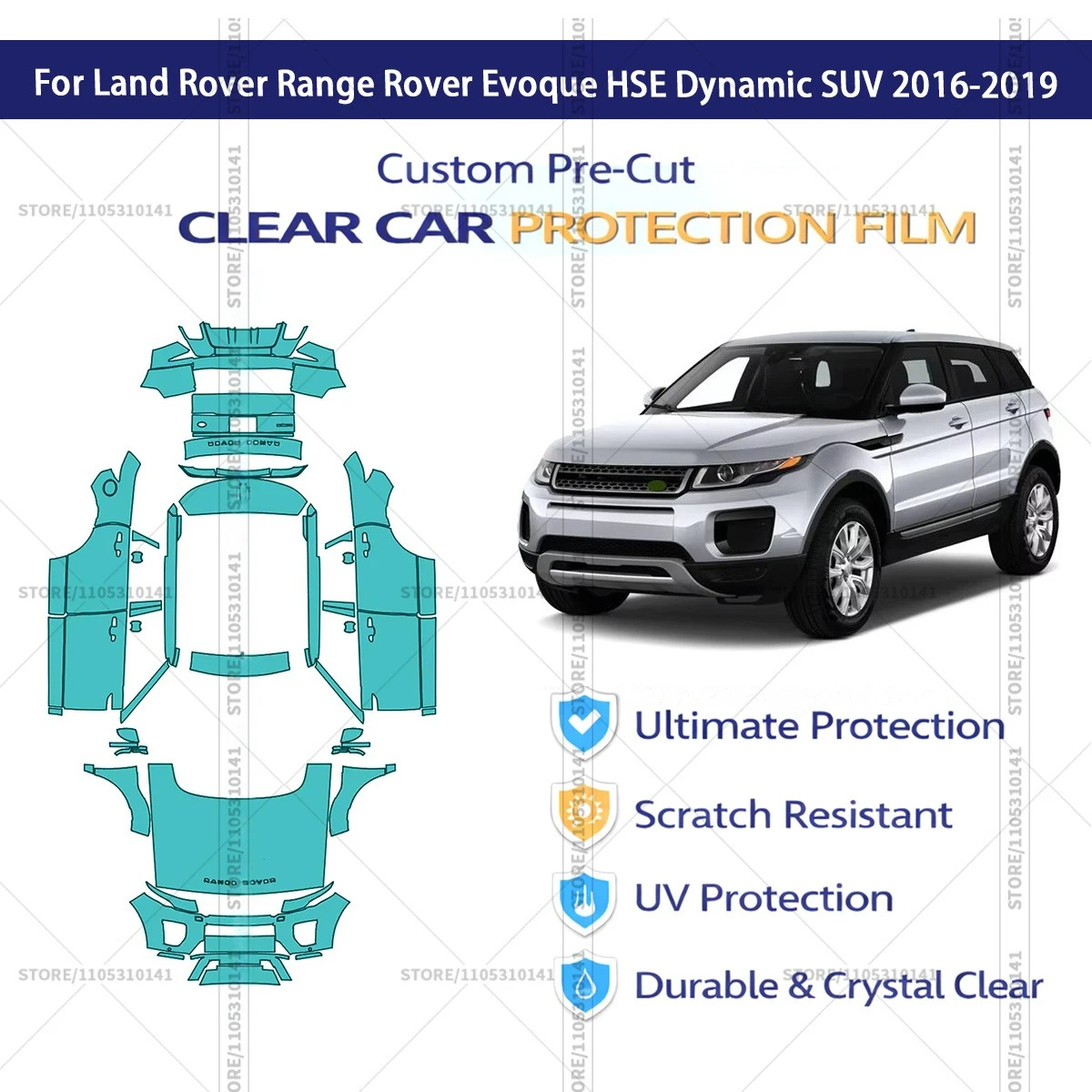 

Предварительно нарезанная прозрачная защитная пленка PPF для автомобилей Land Rover Range Rover Evoque HSE Dynamic SUV 2016-2019