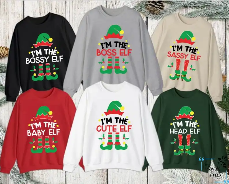 Custom Elf Family Matching Christmas Sweatshirt Family Christmas Sweater I'm The Sassy Elf Hoodie, Elf Squad Sweater Women Men