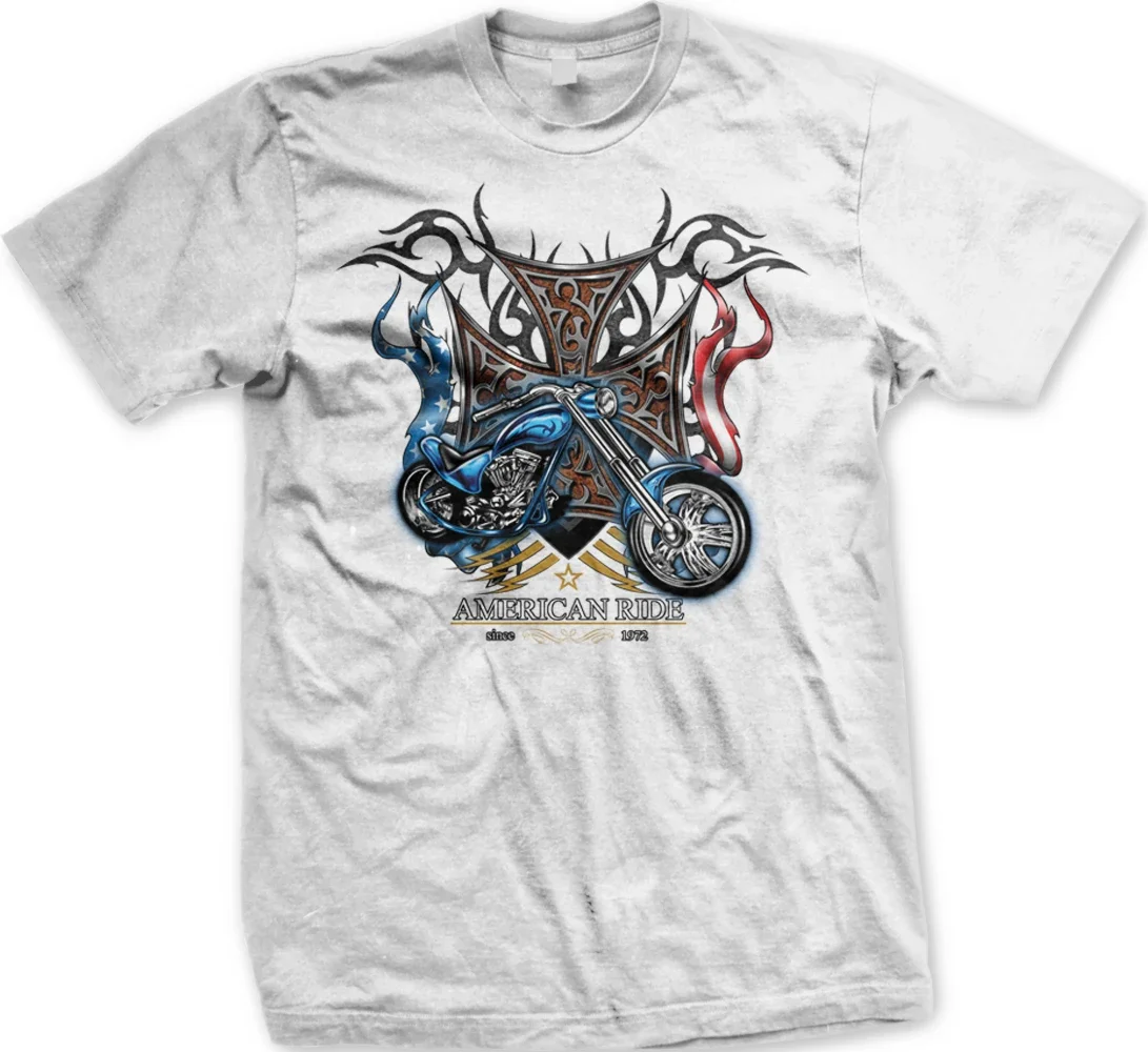 American Ride Since 1972 Cross Chopper Motorcycle Rider T-Shirt 100% Cotton O-Neck Short Sleeve Summer Casual Mens T-shirt