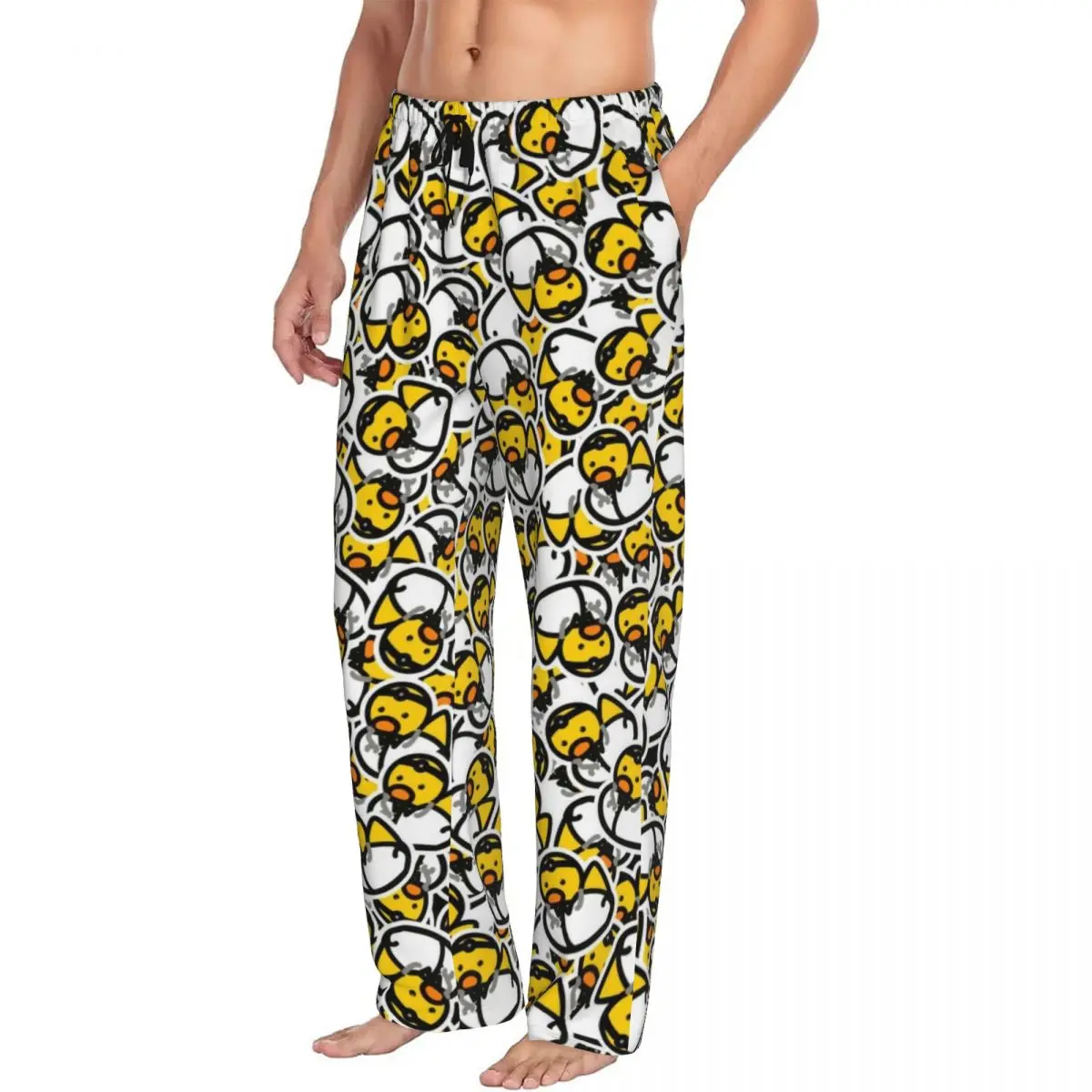 Men's Yellow Cartoon Animal Rubber Duck Pajama Pants Custom Printed Sleep Sleepwear Bottoms with Pockets