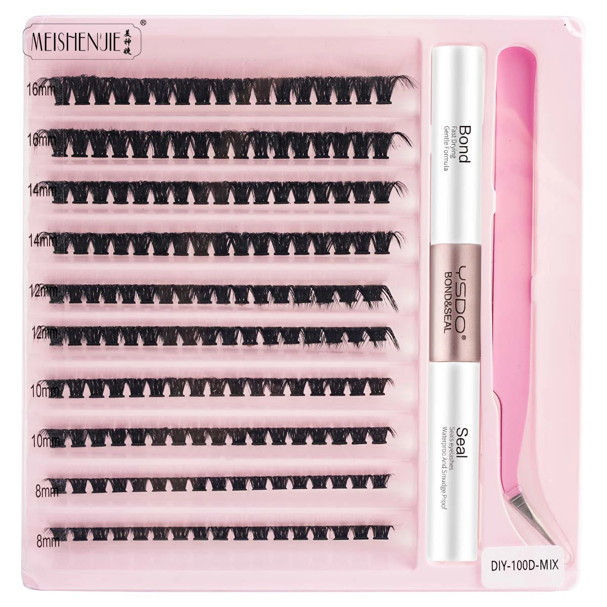 Hot DIY Eyelashes Extension Kit 10 Rows Lash Clusters With Waterproof Strong Hold Lash Bond And Seal And Eyelash Tweezers Tools