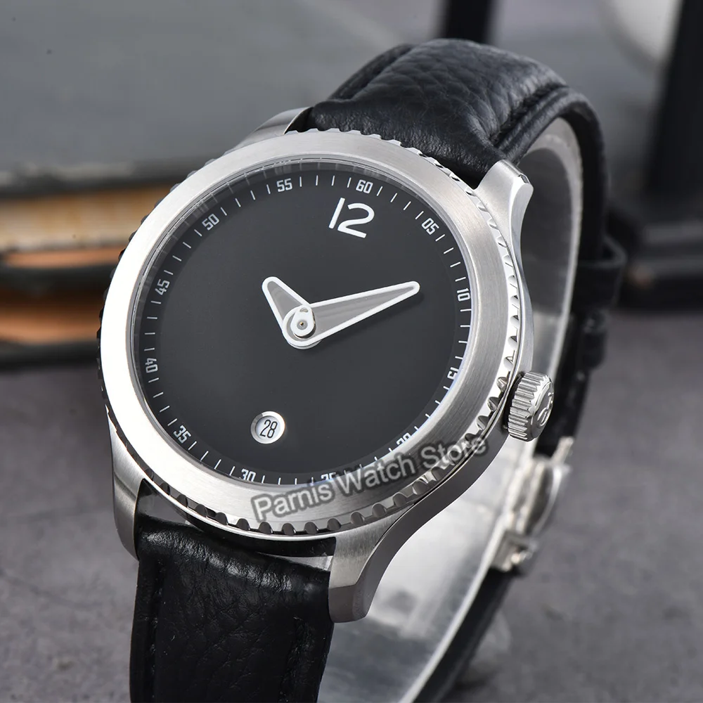 Parnis 41mm 5ATM acciaio inossidabile vetro zaffiro quadrante blu cassa argentata cassa rotonda automatica orologio da uomo