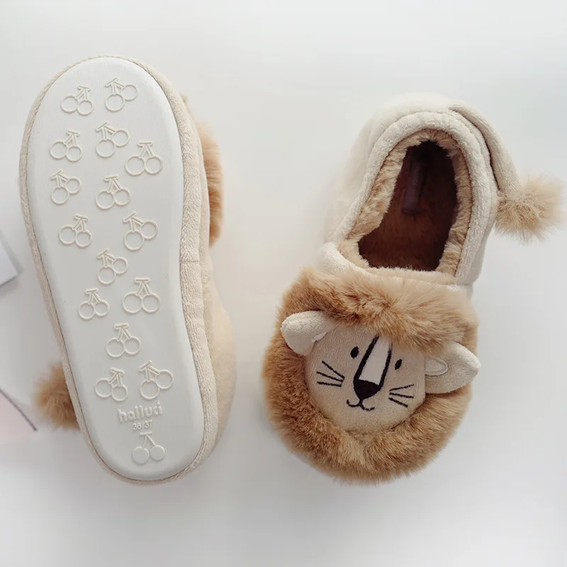 Winter Slippers Thickened Warm Anti Slip Cartoon Brown Lion Shoes Women Cute Cartoon Indoor Home Cotton Slippers сандали женские