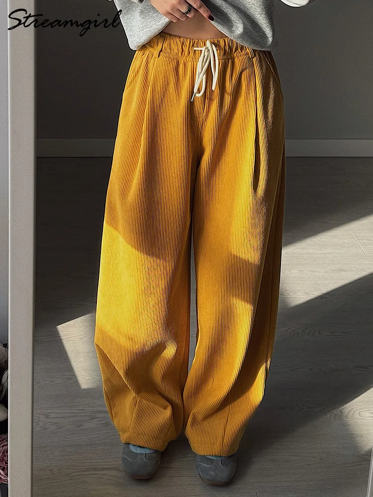 Streamgirl شتاء دافئ سروال قصير الصوف النساء أسود مستقيم السراويل الطويلة واسعة الساق الوردي سميكة المخملية السراويل النساء الشتاء #1