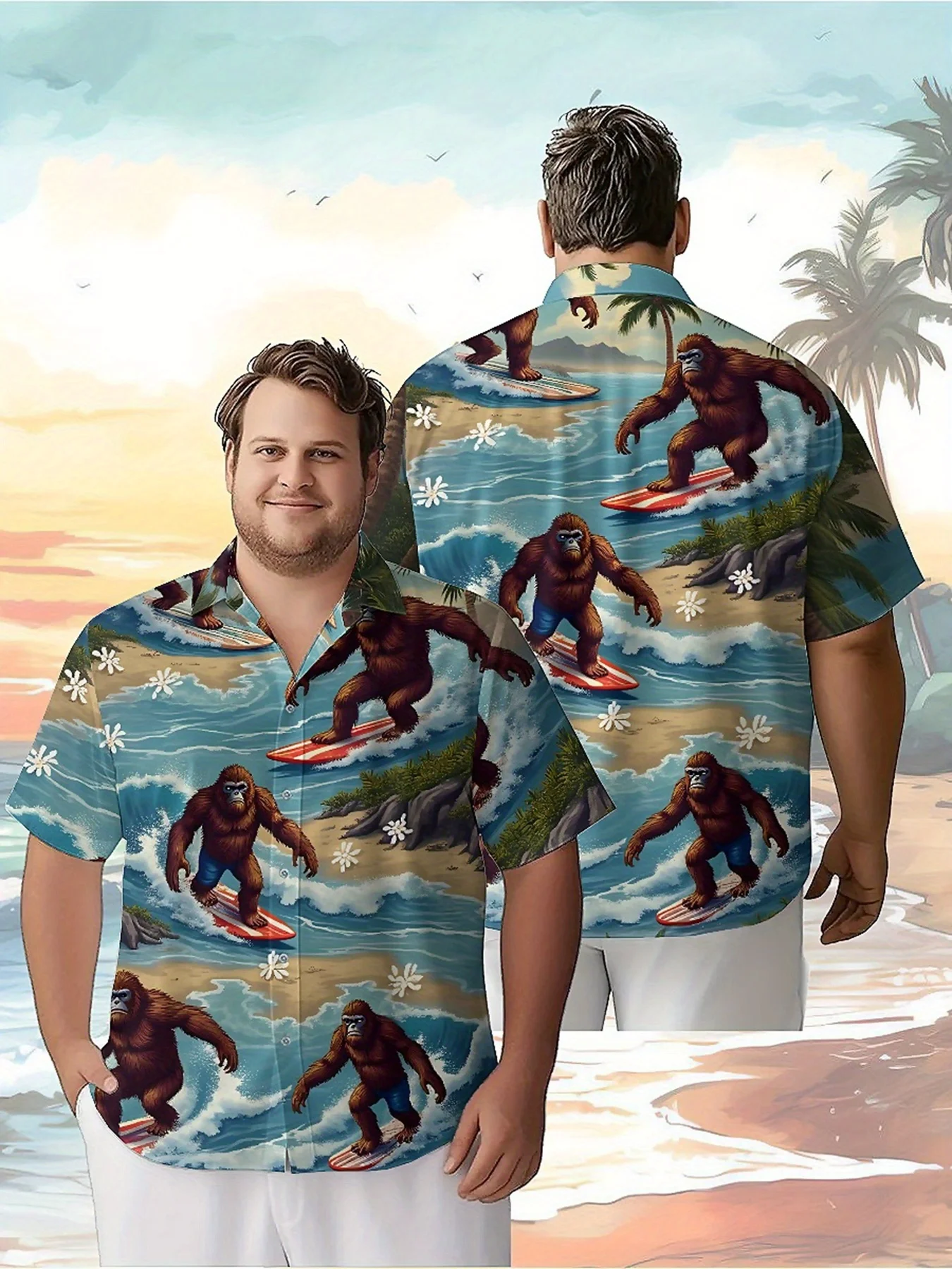 

Men's Plus Size Hawaiian Shirts Surfing Gorilla pattern,Unisex Baggy Aloha Shirts,summer Alternative Clothing
