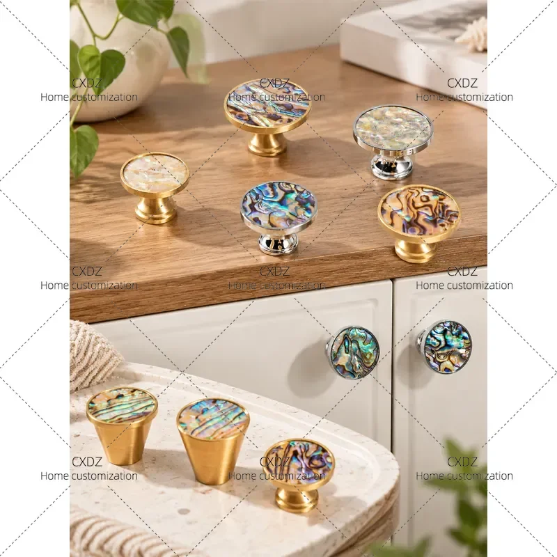 Nordic Crystal Cabinet Door Handle Modern Simple Creative Shell Single Hole Brass Knob for Wardrobe Drawer Light Luxury
