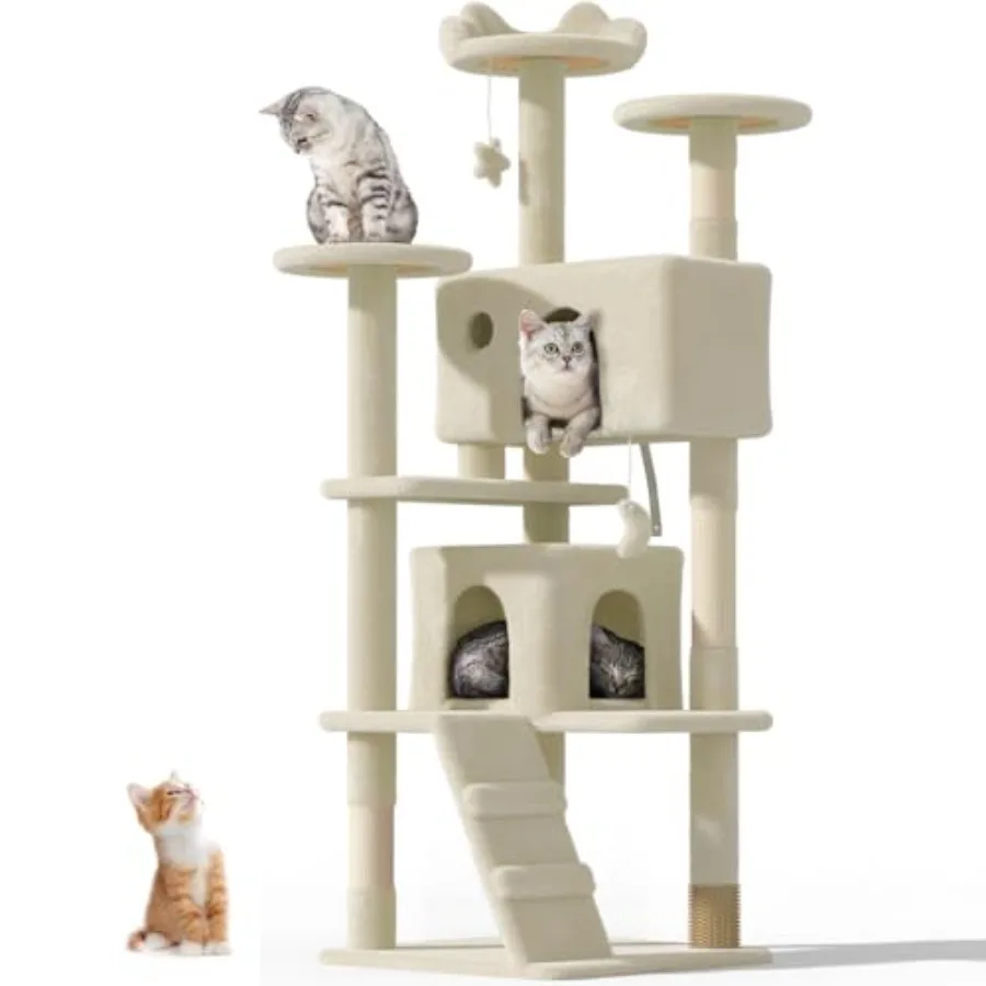

Кошачья лежанка-башня 60 дюймов для домашних кошек, большая, для взрослых кошек, милая/высокая, современная, для крупных кошек весом до 9 кг, плюшевая, многоуровневая, с домиком