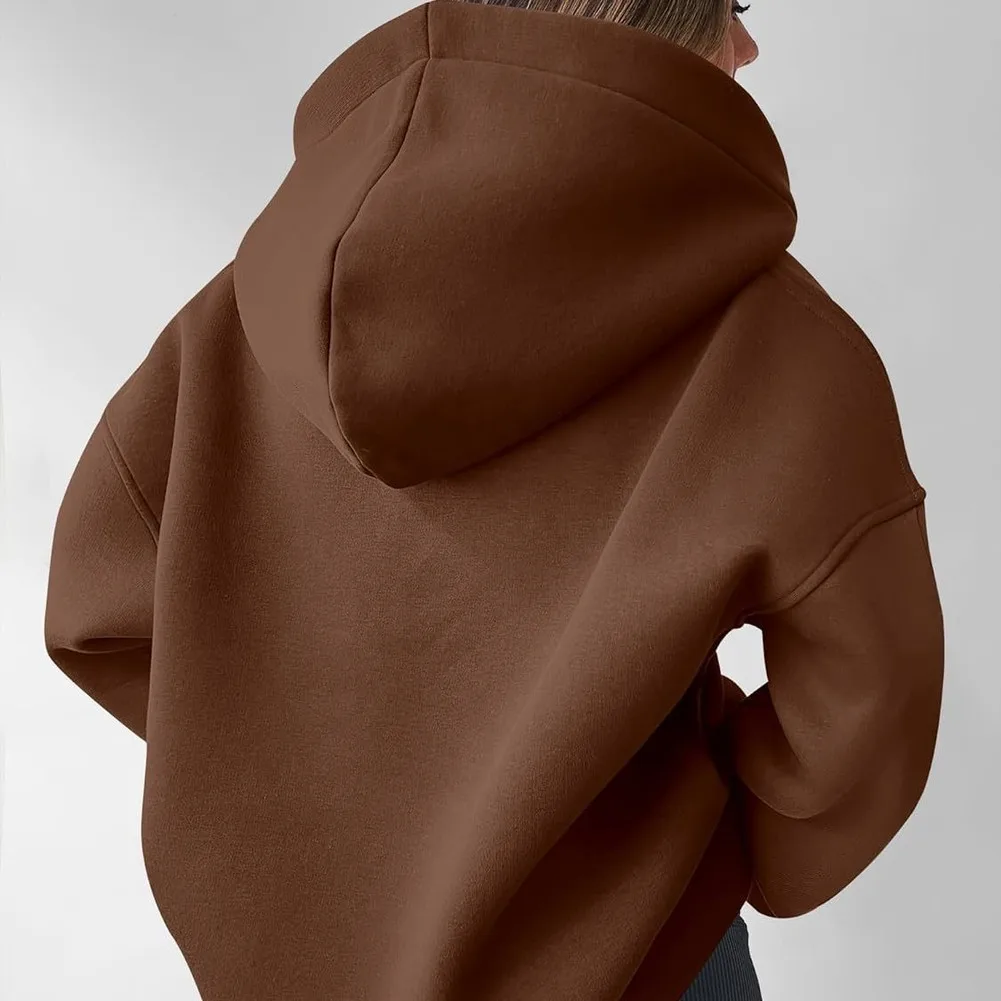 เสื้อฮู้ดแขนยาวสีพื้นสำหรับผู้หญิงรุ่นใหม่ปี 2025