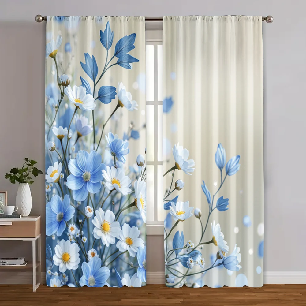 

2pcs, Window Curtain Rose Blue Chinese Painting Versatile 100% Polyester (without rod) Art Deco Festive Perfect for Bedroom,