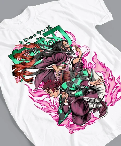 Camiseta unisex Demon Slayer Tanjiro & Nezuko en Batalla Cotton anime T-shirt