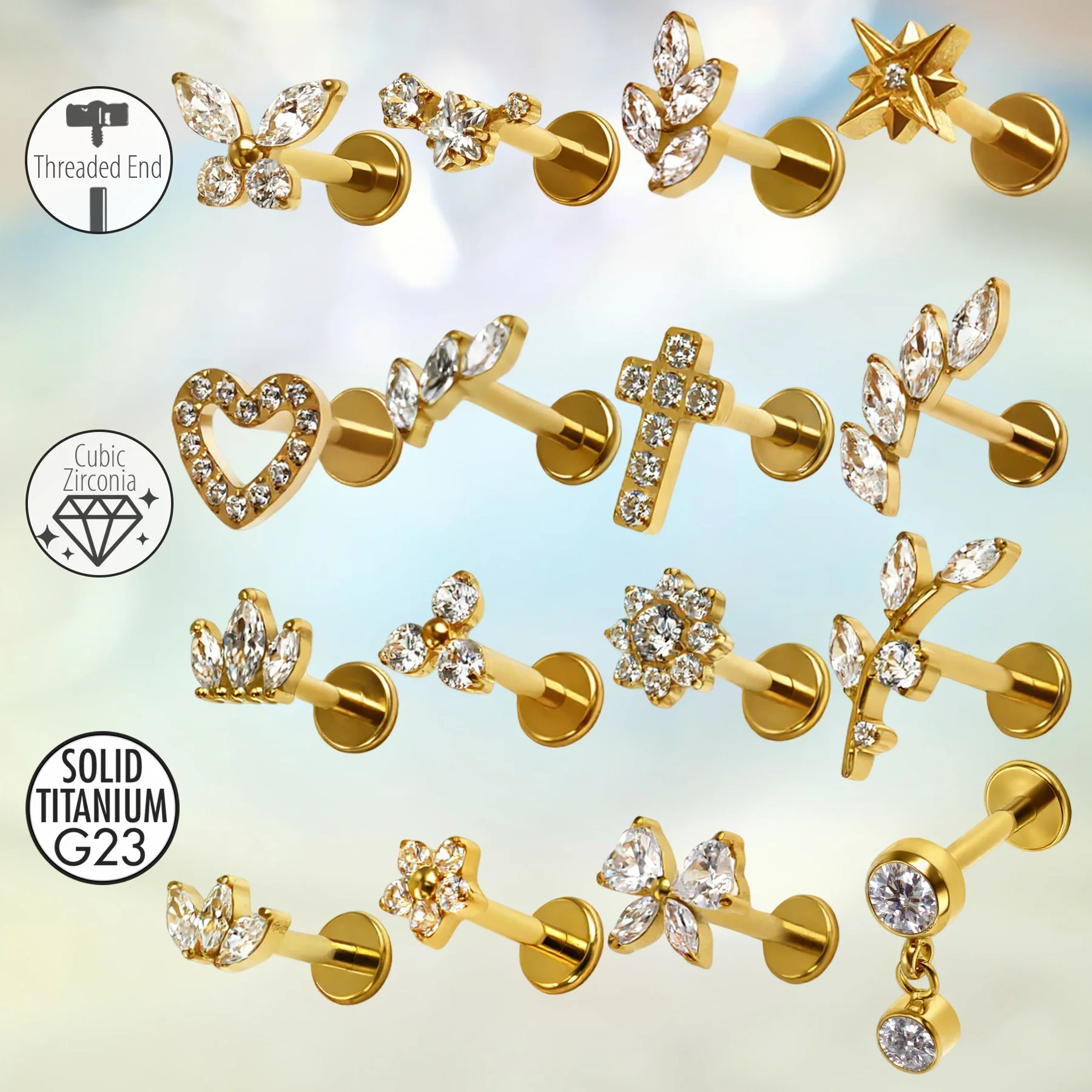 16G G23 Titanium Tragus Conch Helix Piercing Jewelry 8mm -Internal Threaded Flat Back Stud Cartilage Earrings Piercings Labret