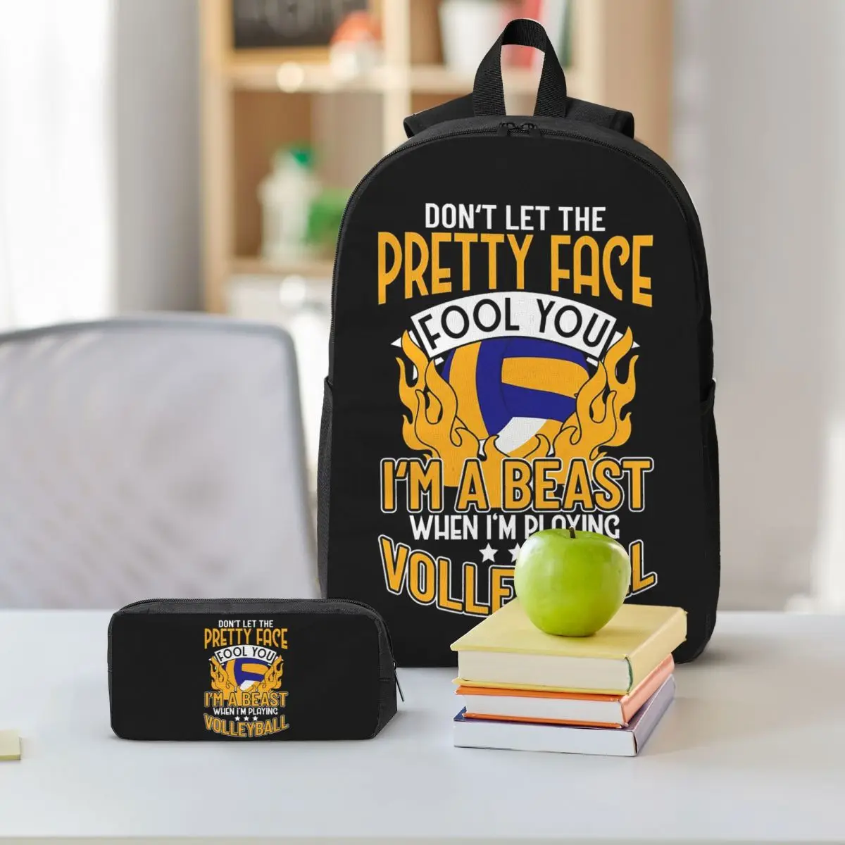 I'm A Beast When I'm Playing Volleyball Backpack Student BookBag School Bag Shoulder Bags 3ps Insulated Lunch Bag Pencil Case