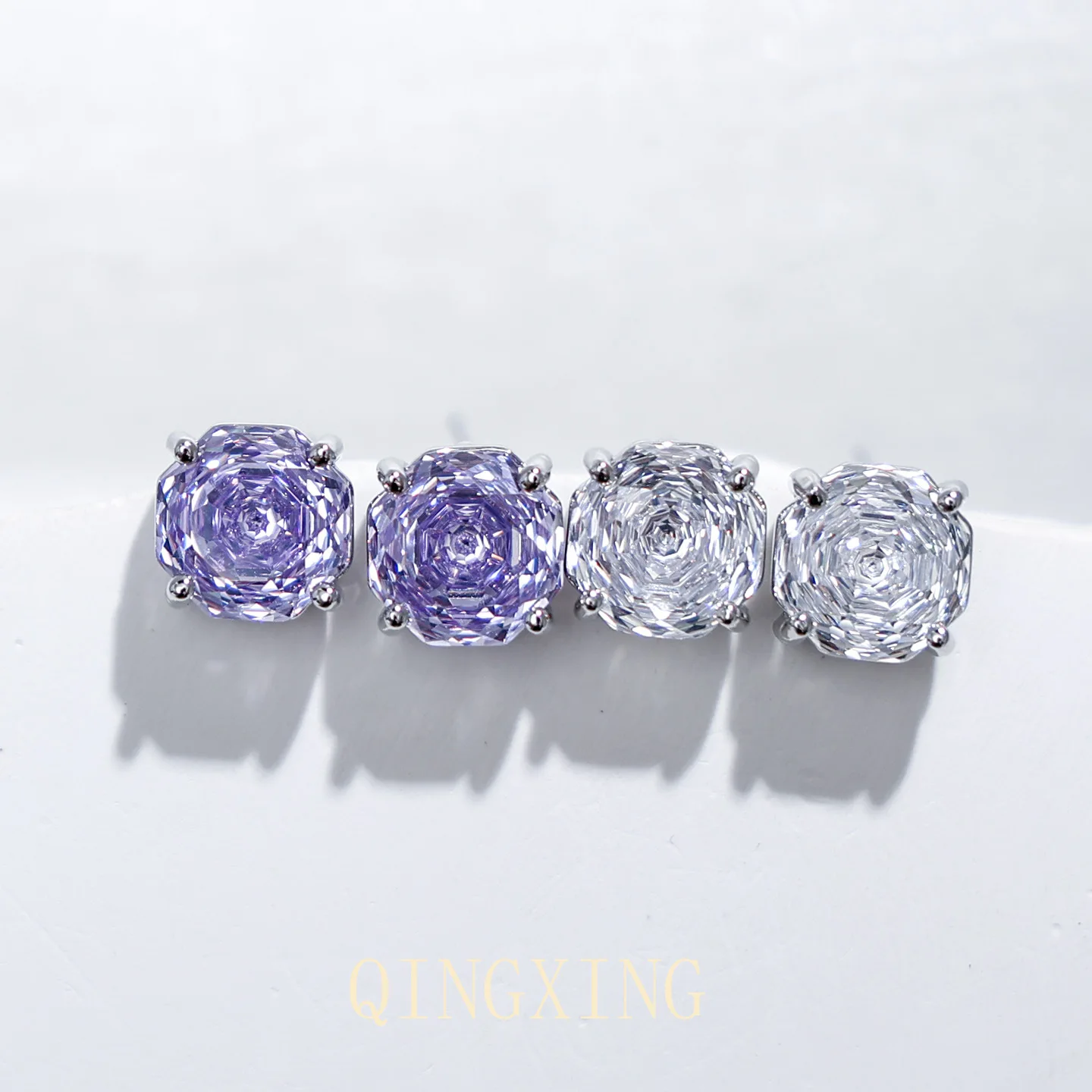 

Women's Hexagon Rose Cut Flower Stud Earrings Purple Clear Sparkling Elegant Bridal Party Daily Jewelry Birthday Gift