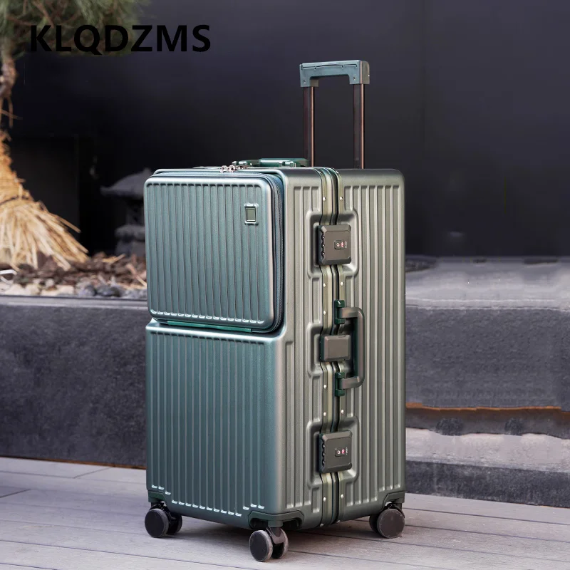 KLQDZMS Laptop Suitcase Front Opening Aluminum Frame Trolley Case USB Charging Multi-function 26