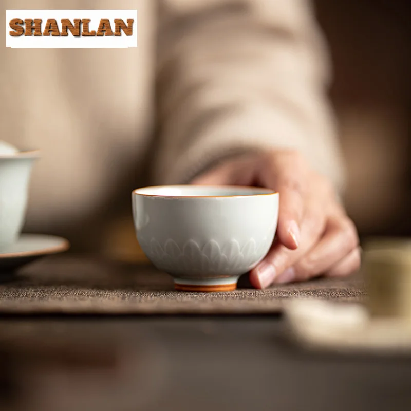 

Рельефная чашка ручной работы с лепестками лотоса, чашка-подставка с куриным сердцем, чашка для индивидуального дегустации, античная чашка для кофе, синяя