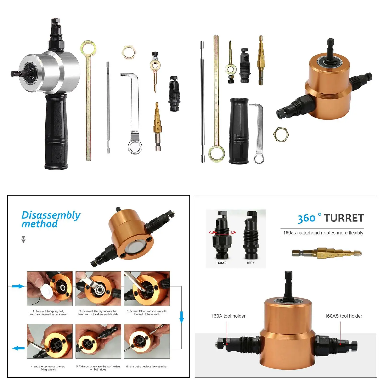 

Электрическая дрель 360-градусная двойная головка, вырубный станок для листового металла, режущие инструменты