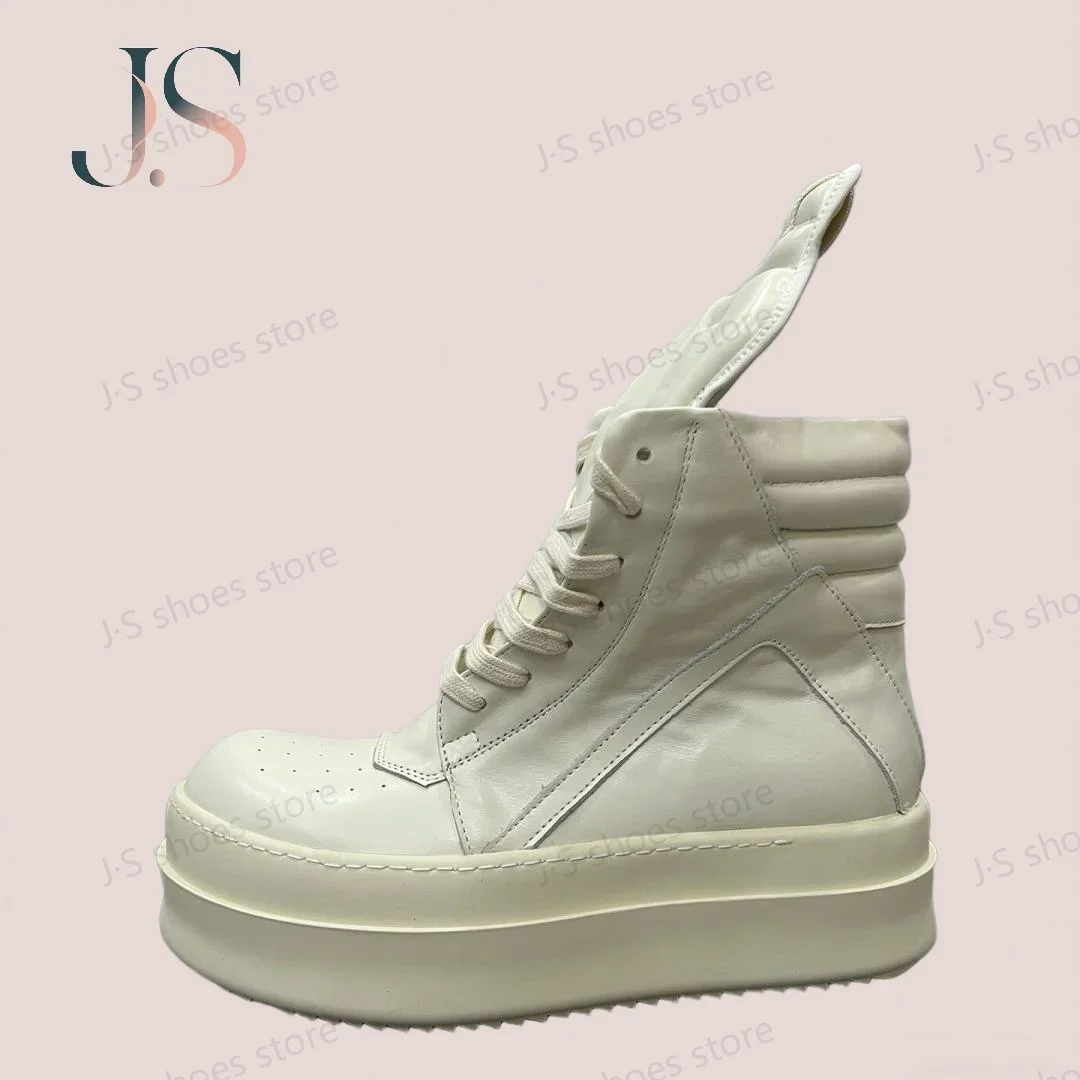 

R-o Boots Men Shoe High Top Ivory White Leather Sneaker Women Ankle Boot 6cm Thick Sole Shoes Height Increasing Zip Sneakers