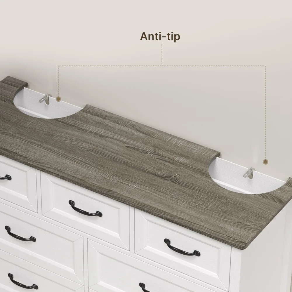 Commode blanche pour chambre à coucher avec 7 tiroirs, commodes de 47 po de largeur avec poignées en métal, meuble TV en bois pour couloir, entrée, table