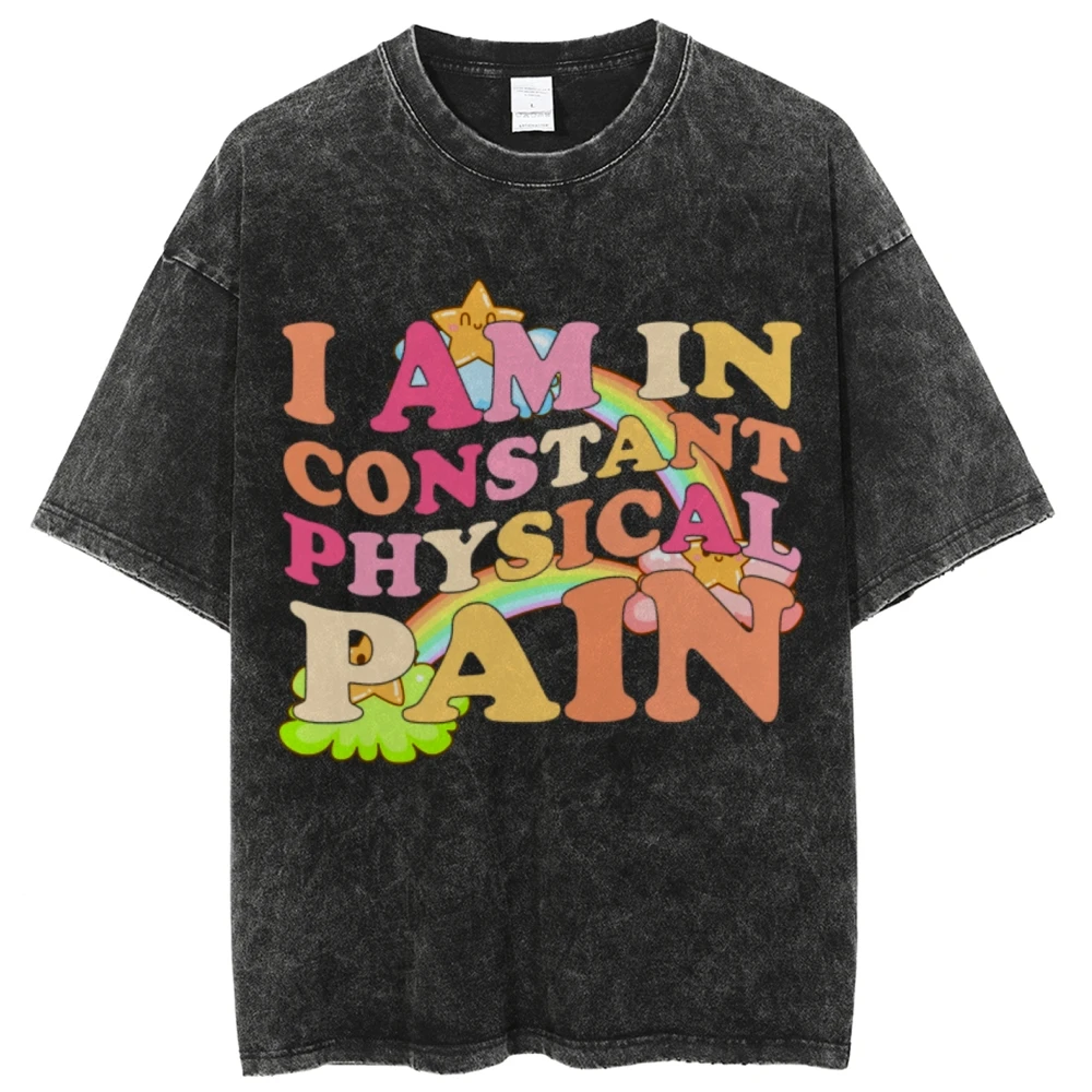 

Color Cartoon Letter Rainbow Print T-Shirt American Neutral Style Couple Oversize Loose Round Neck Summer New Short Sleeves