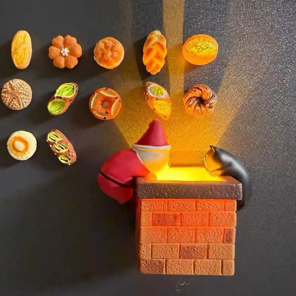 Imán de pila en miniatura para Navidad, Papá Noel, gato negro, chimenea, decoración de nevera con luz Led móvil para festivos