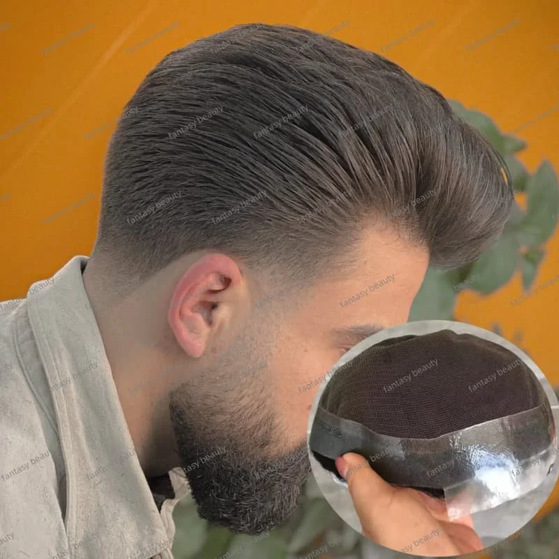 

natural hairline Australia Toupee Men swiss Lace PU Base Wig 130% density Wigs for Men 100% Soft Human Hair Prosthesis for Men