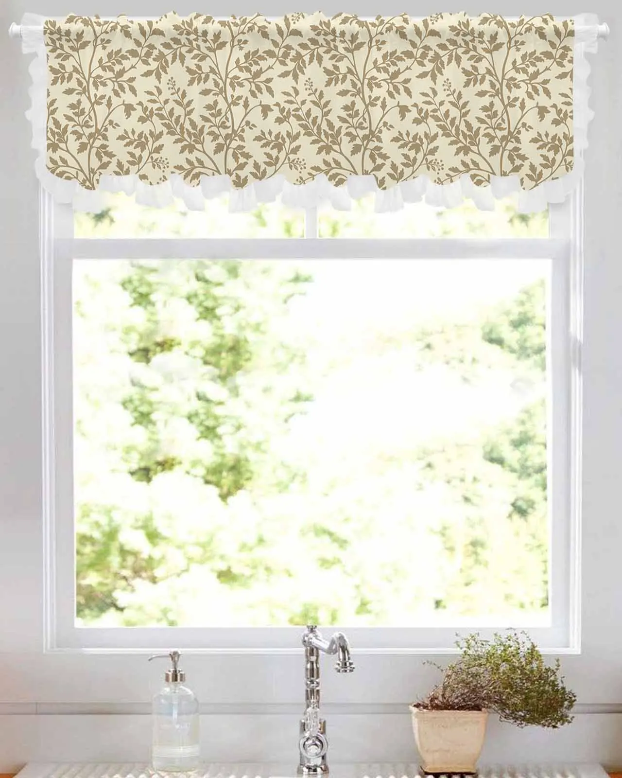 Flowers Leaves Branches Plants Short Tulle Half Curtains for Living Room Kitchen Door Cafe Window Sheer Valance Drapes