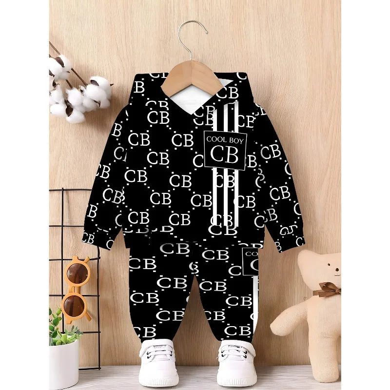 Unisex Kleinkinder Kapuzen-Jogginganzug 2-teilig, 3D Rotes Spinnennetz, Gestreifter Löwe, Full CB Cool Boy Buchstabendruck Kinder Freizeitoutfit – Detail 6