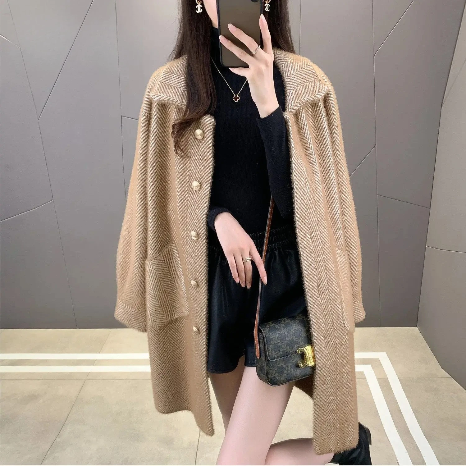 Imitation Mink Fur Medium Long Coat for Women Fashionable Knitted Cardigan Loose and Versatile Woolen Coat for Women