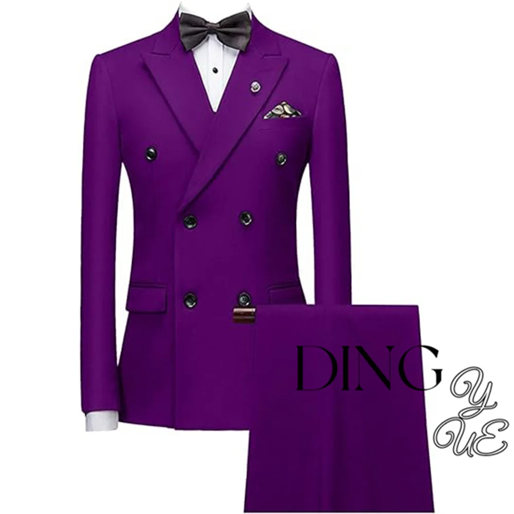 Tuxedo Fashion 2 Pieces Blazer Pants Men Suits Double Breasted Buttons Peaked Lapel Formal Party Wedding Groom Tuxedo