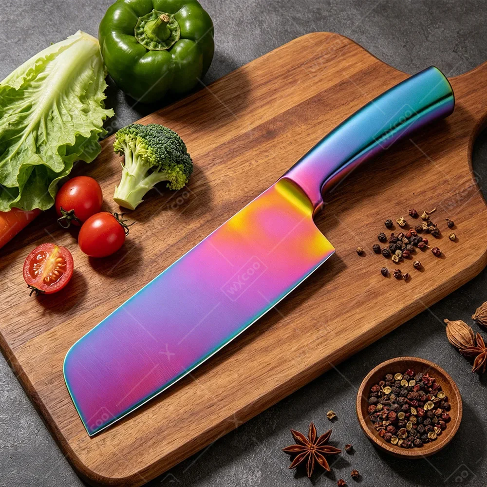 WXCOO Colorful Rainbow Handle Stainless Steel Kitchen Knife Chef Knife Slicing Paring Knife Block for Home Cooking Restaurant
