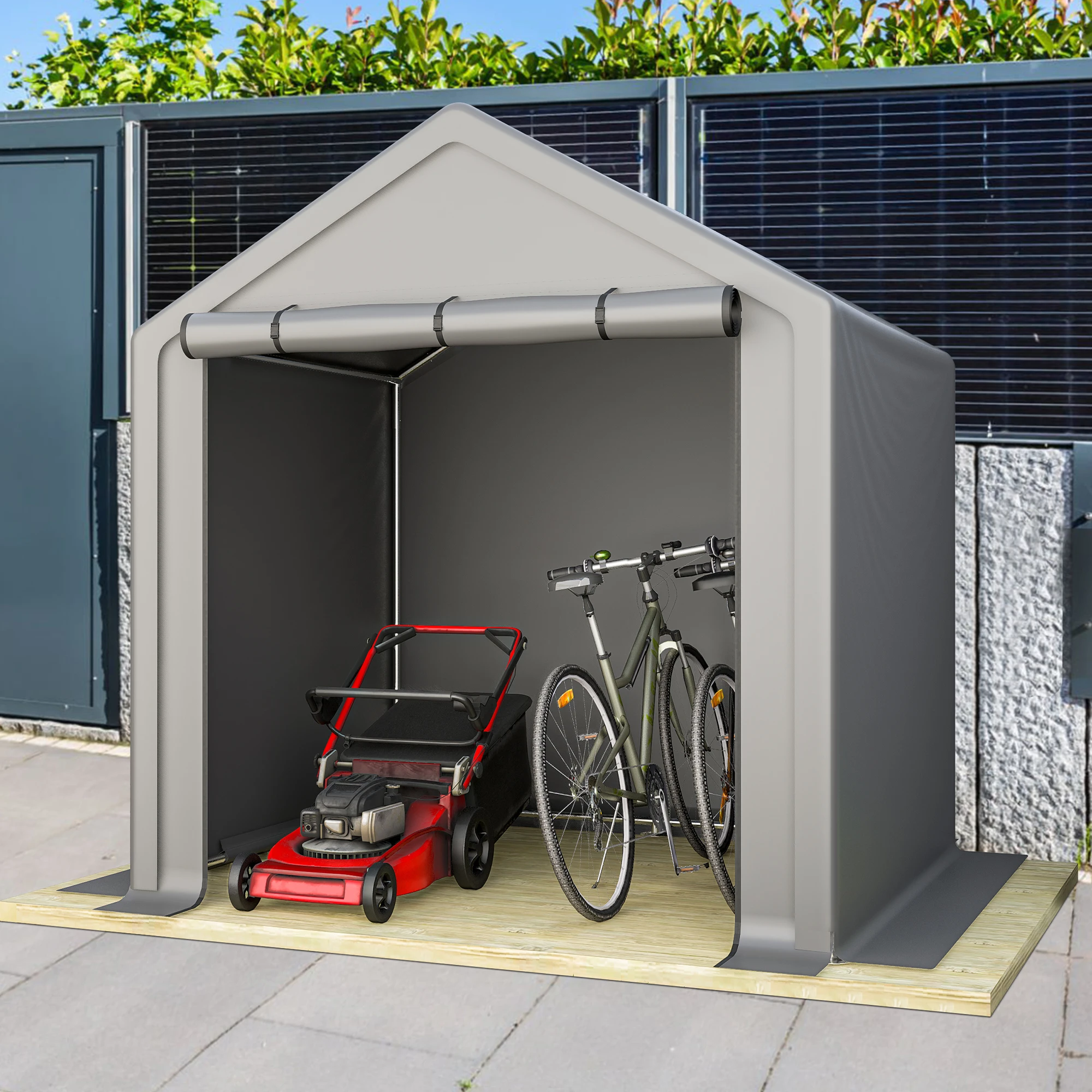 Rolipo Abri de rangement vélo 190x170x200 cm en acier galvanisé avec bâche PE 170 g/m², Abri de stockage extérieur, gris foncé