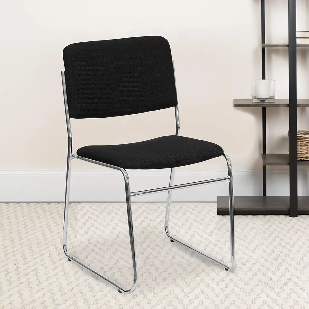 

500 lb. Capacity Black Fabric High Density Chrome Stacking Chair