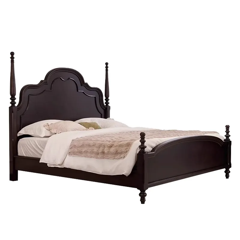 

Solid wood, American, vintage, Anna bed, modern, minimalist, double, high box, storage