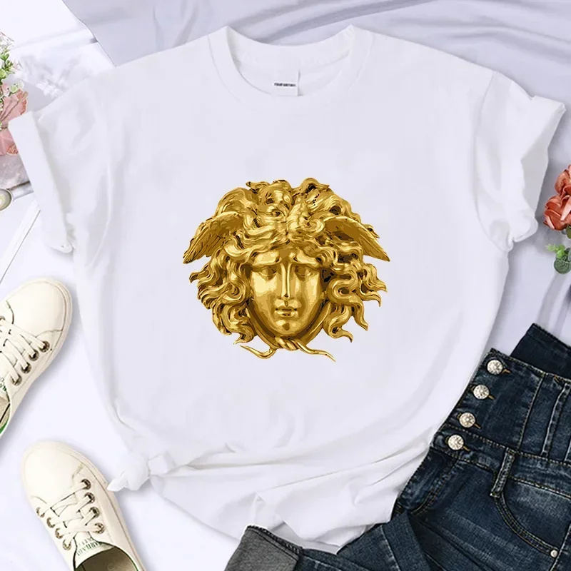 Medusa For Women\'s Luxury Brand High-Quality Summer Printing T-shirt Casual Oversized Y2k Personality Sleeve O-neck