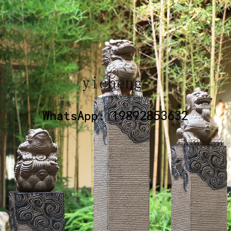AA stone carving Pixiu antique column unicorn entrance ornament courtyard garden layout landscaping decoration